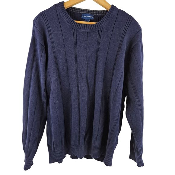 John Ashford Sweater Womens Size L Navy Cable Knit Cotton Round Neck Pull Over - Picture 1 of 7